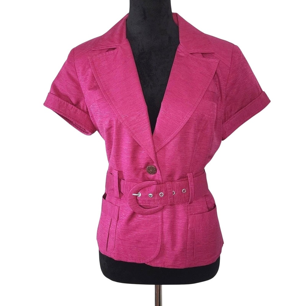 T RENZ SIGNATURE Size L Pink Dupioni Silk Belted Shacket Blazer by Theresa Renz